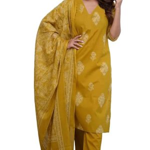 GoSriKi Women's Rayon Viscose Straight Printed Kurta with Pant & Dupatta